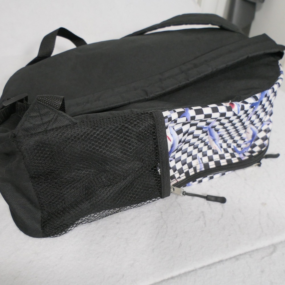 Kids Shark Backpack OS Black White Checkered Skater Streetwear Adventure Travel - Picture 9 of 9